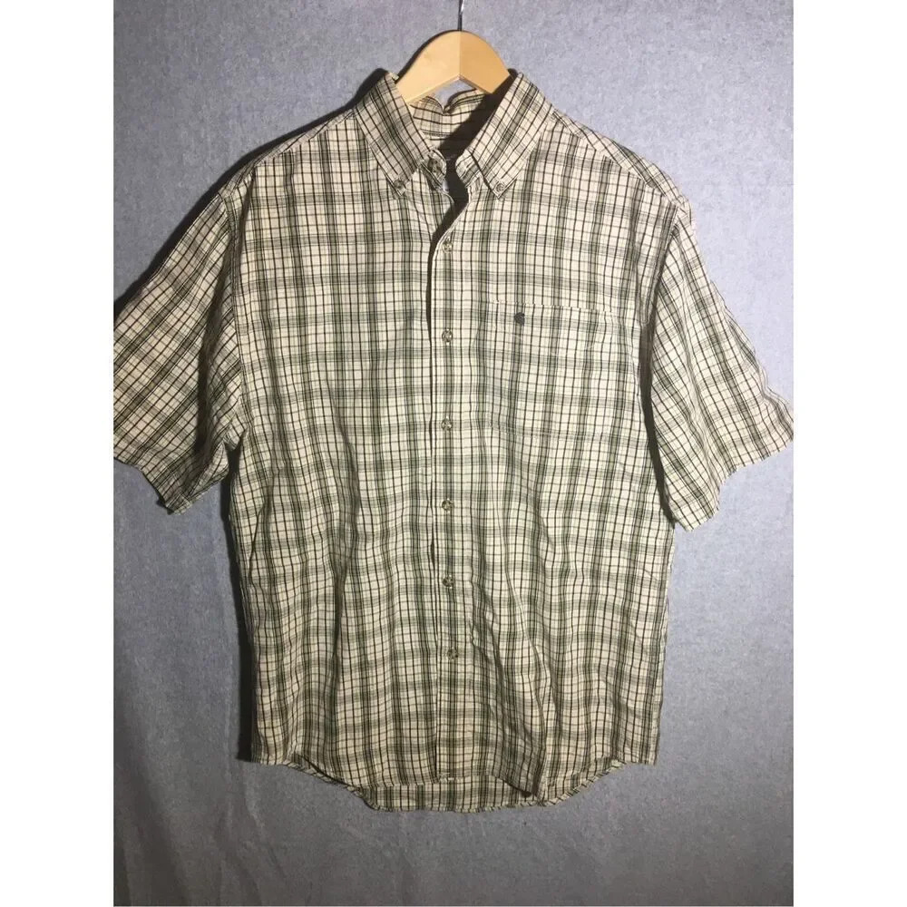 Mens Carhartt Button Up Shirt Green Plaid Short Sleeve Casual Summer Spring